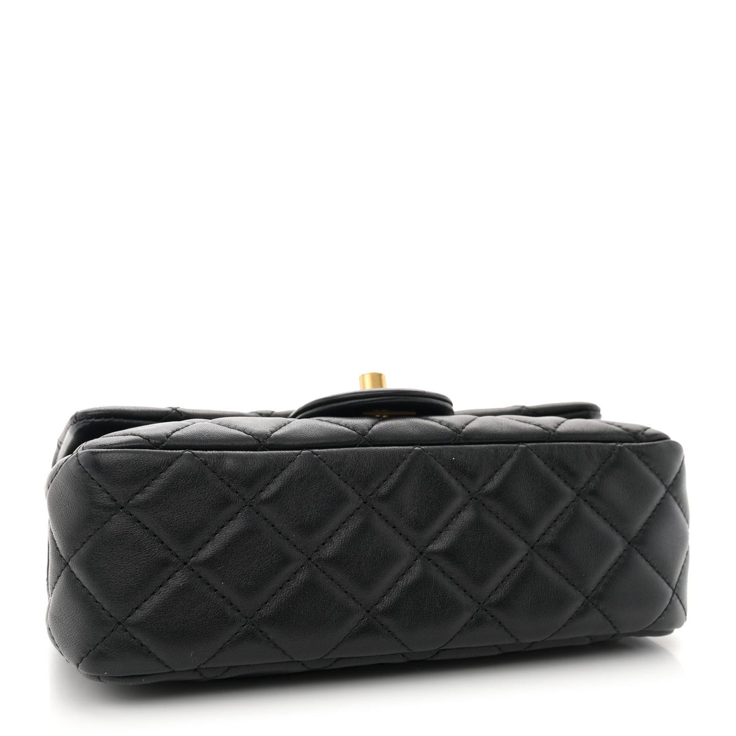 Lambskin Quilted Mini Rectangular Pearl Crush Flap Black