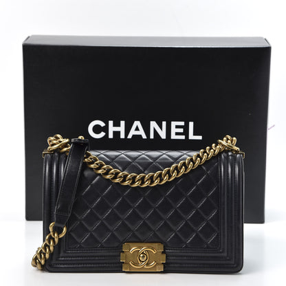 Chanel Lambskin Quilted Medium Boy Flap Pearly Black 10 of 10