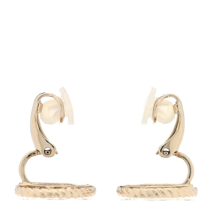 Chanel Metal Chain CC Round Clip On Earrings Gold Blue 3 of 5