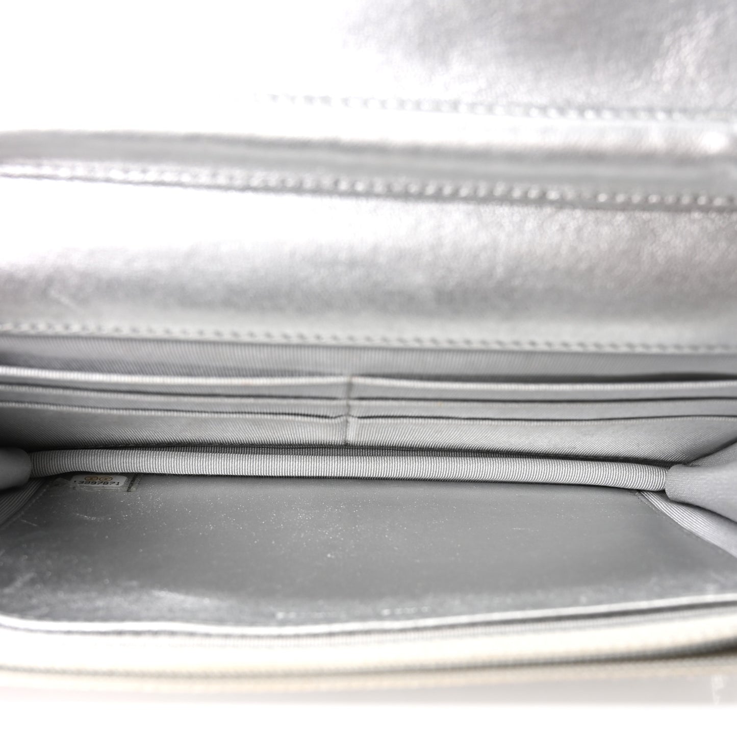 Metallic Lambskin Quilted Wallet On Chain WOC Silver
