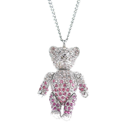 Christian Dior Crystal Teddy Bear Heart Necklace Pink Silver 4 of 5
