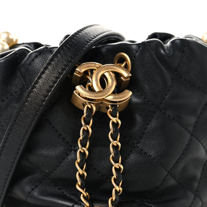 Chanel Calfskin Quilted Pearl Mini About Pearls Drawstring Bucket Bag Black 8 of 10