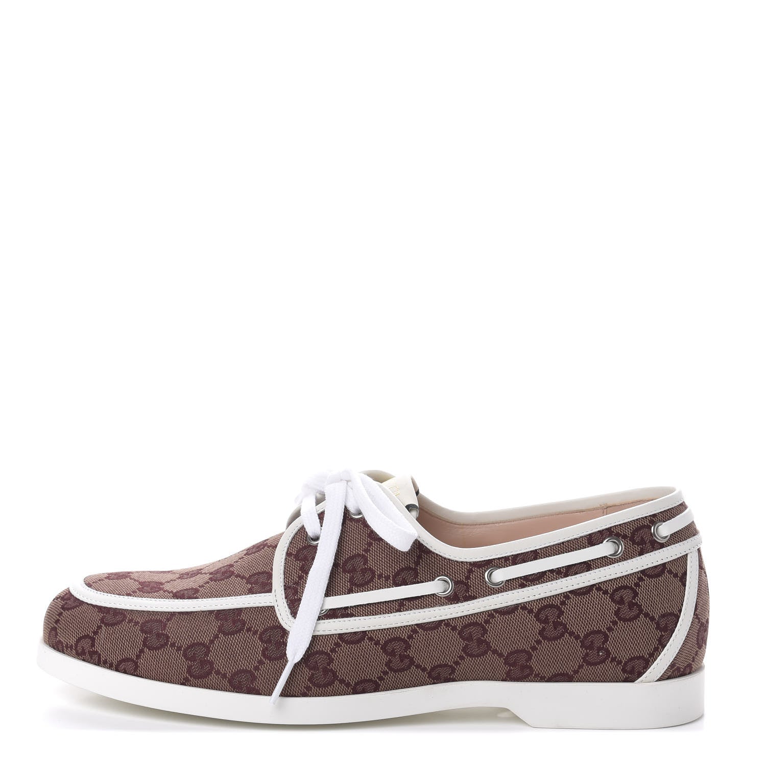 Gucci Monogram Mens Boat Shoes 9 Sahara Rubino White 1 of 10