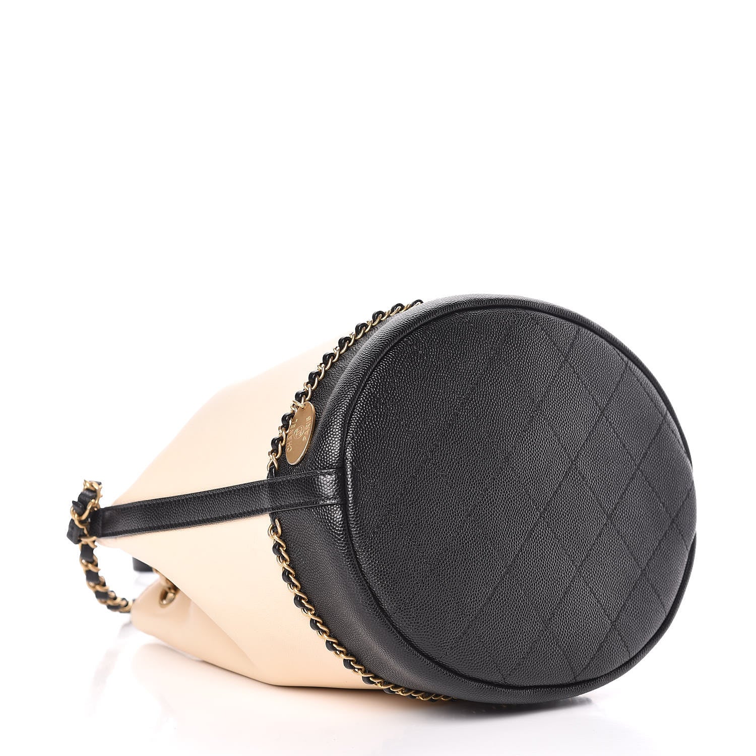 Chanel Lambskin Caviar Lovely Chains Drawstring Bag Beige Black 4 of 16