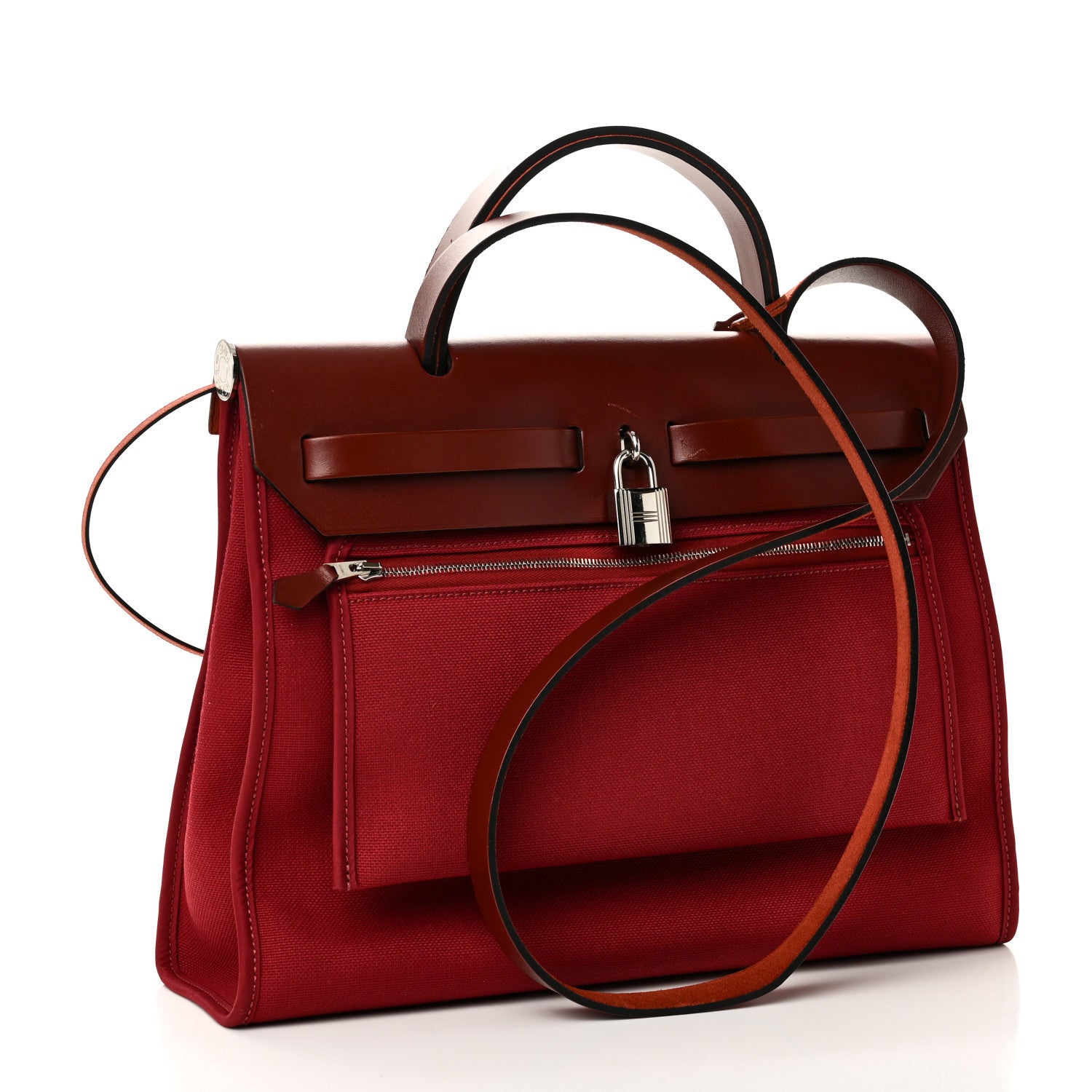 Hermes Vache Hunter Toile Herbag Zip 31 PM Rouge Grenat Rouge H 4 of 11