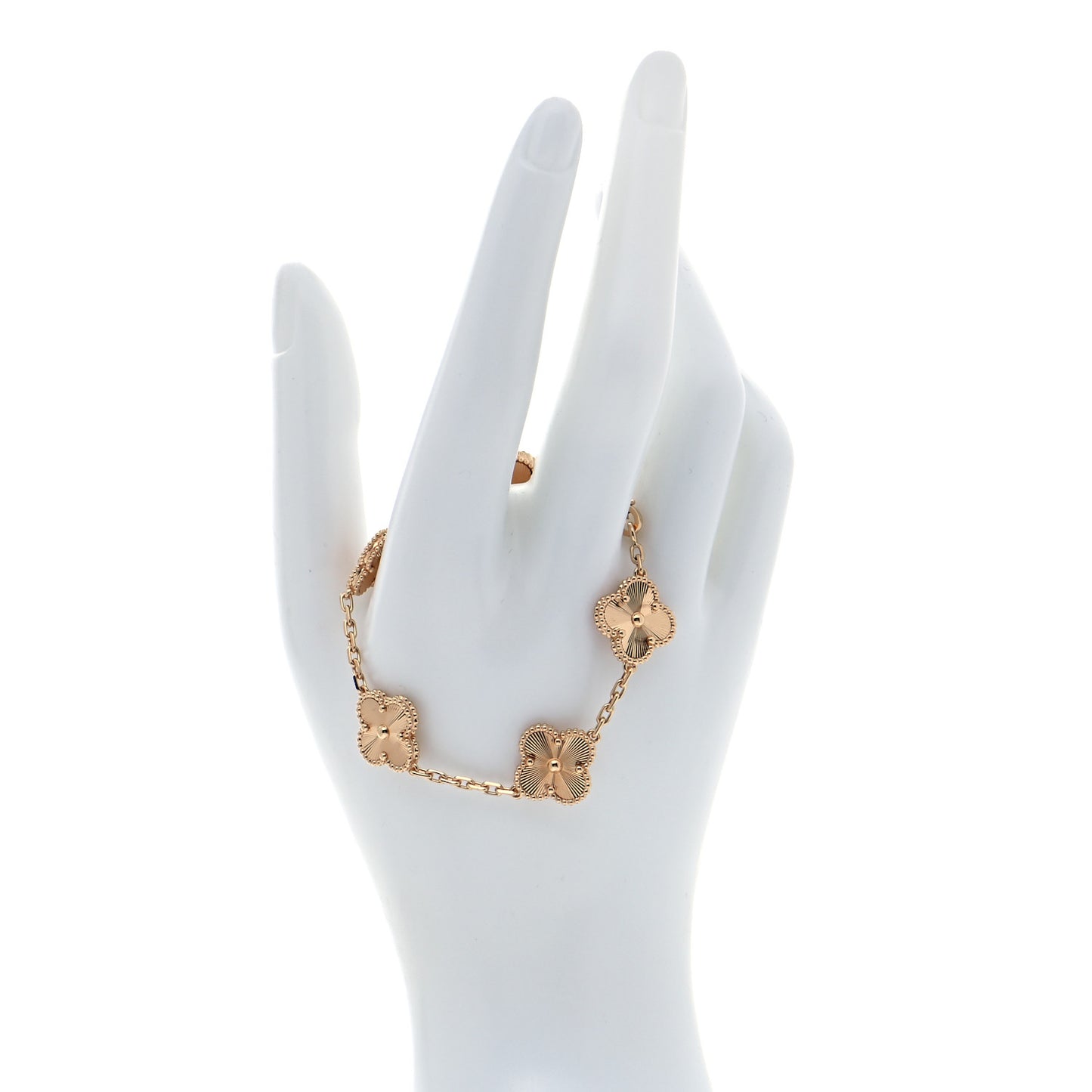 18K Yellow Gold 5 Motifs Guilloche Vintage Alhambra Bracelet