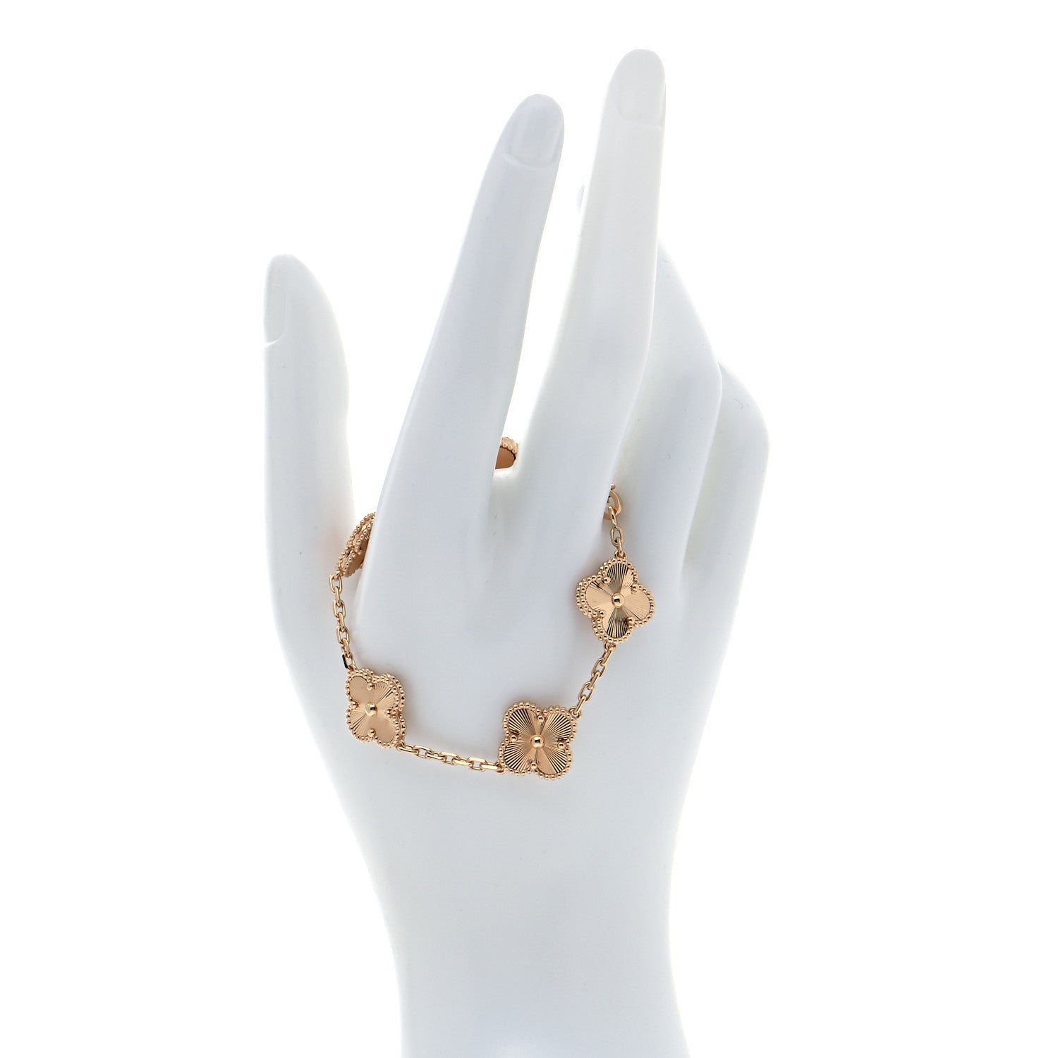 Van Cleef & Arpels 18K Yellow Gold 5 Motifs Guilloche Vintage Alhambra Bracelet 2 of 9