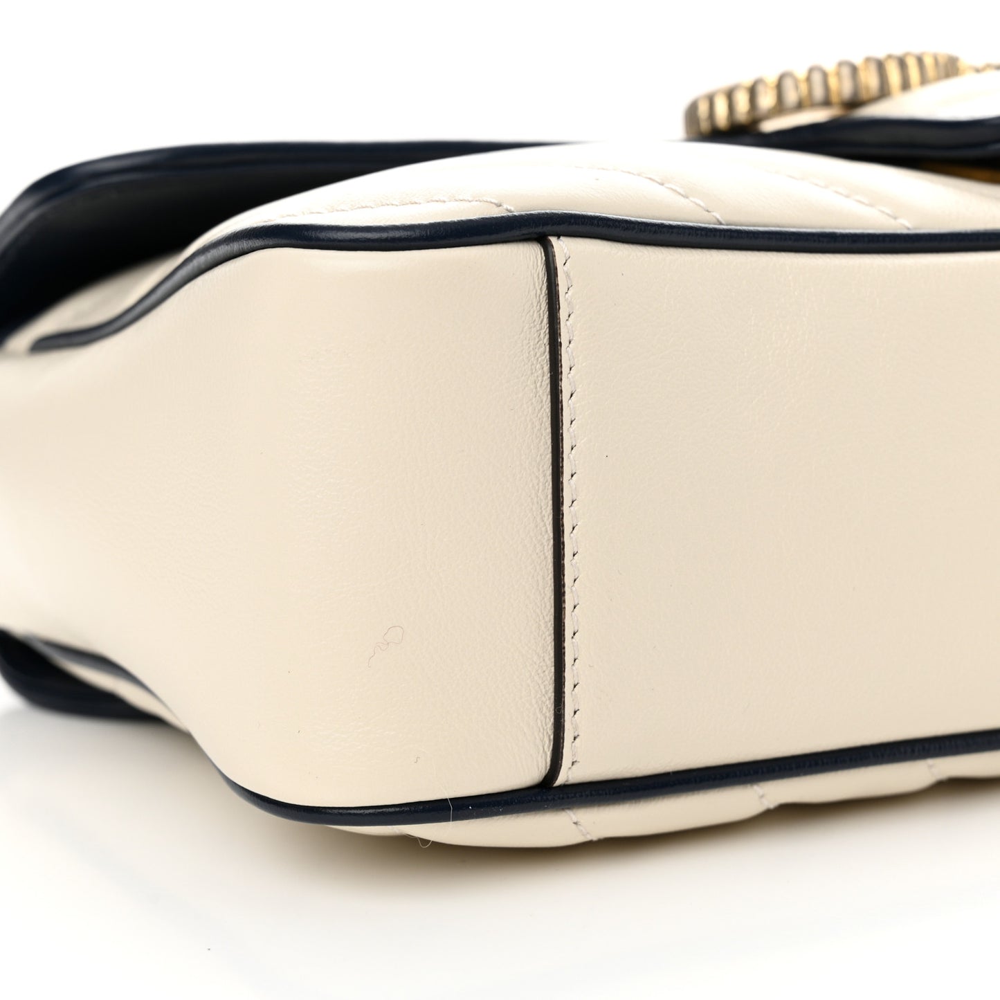 Vintage Effect Calfskin Matelasse Diagonal Small Torchon GG Marmont Shoulder Bag Mystic White Blue Agata