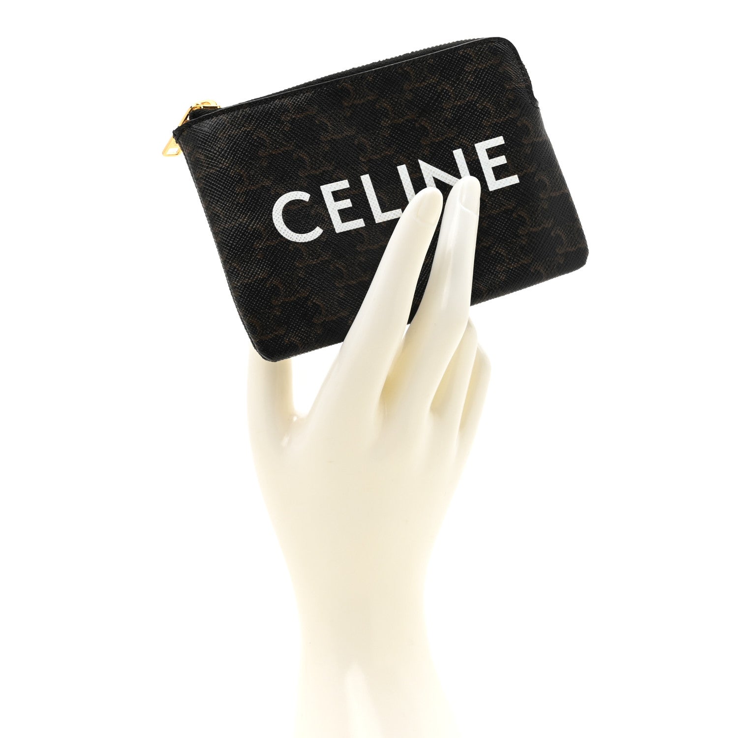 Celine Triomphe Canvas Logo Coin and Card Pouch With Hook Black 2 of 6