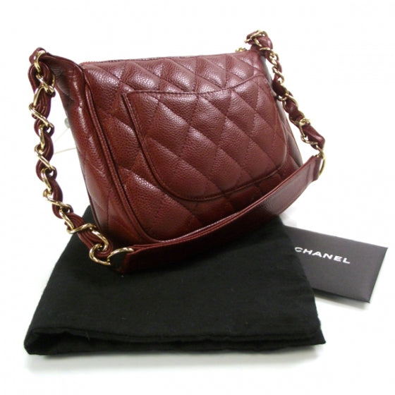 Caviar Quilted Pochette Dark Red