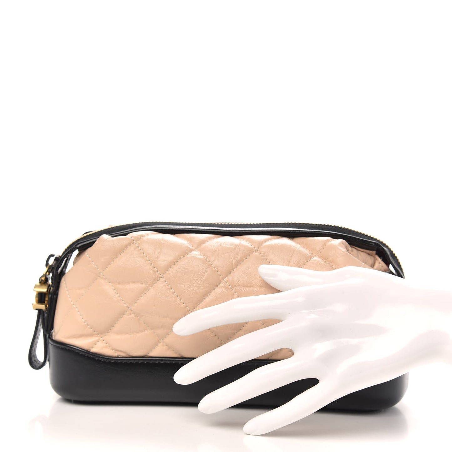 Aged Calfskin Quilted Gabrielle Classic Pouch Beige Black