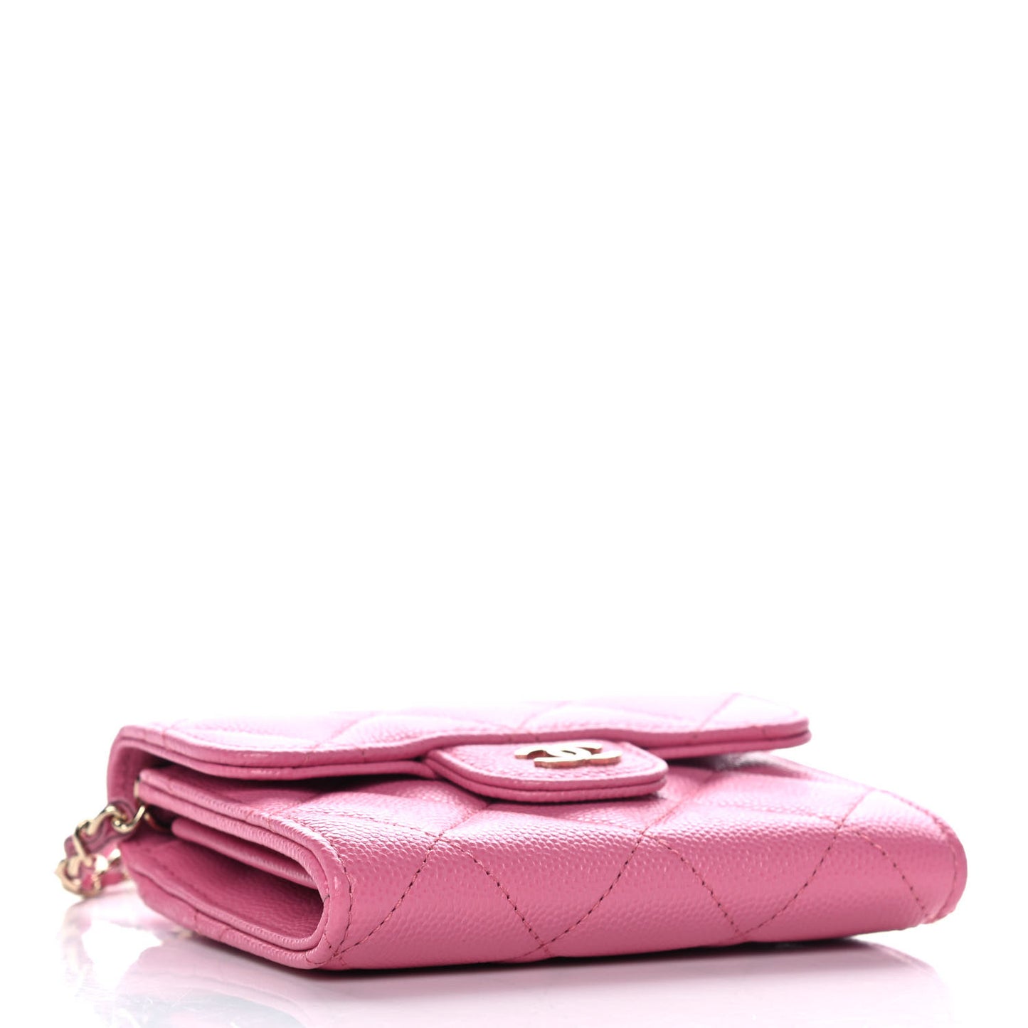 Caviar Quilted Flap Card Holder On Chain Pink