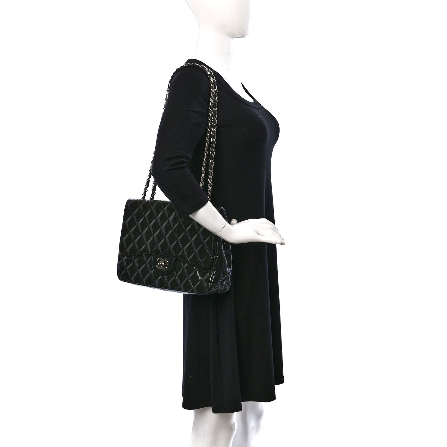 Patent Quilted Jumbo Single Flap Navy