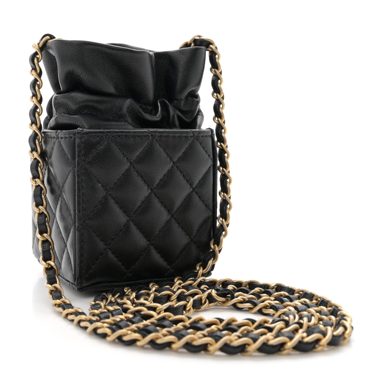 Chanel Calfskin Quilted Mini Drawstring Bucket Bag Black 3 of 12