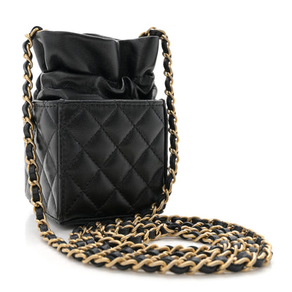 Chanel Calfskin Quilted Mini Drawstring Bucket Bag Black 3 of 12