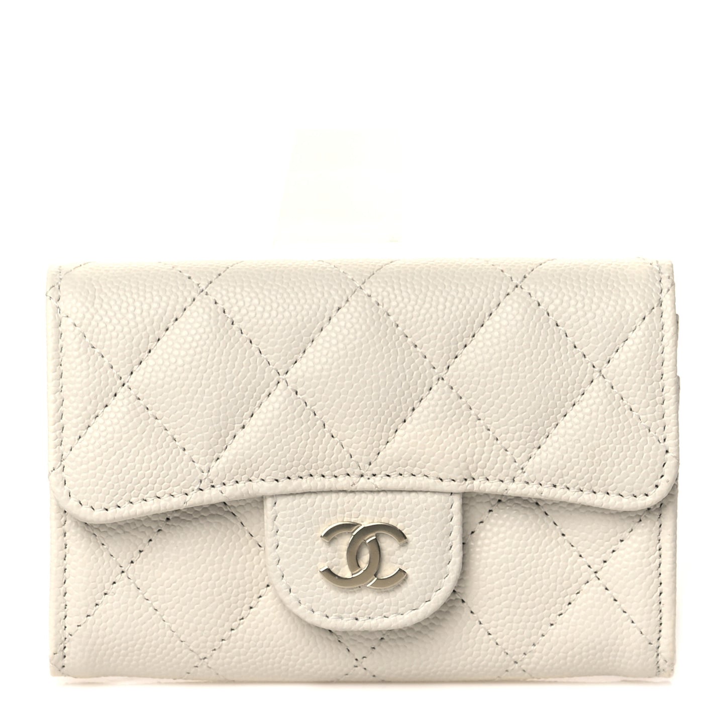 Caviar Quilted Flap Card Holder Wallet White