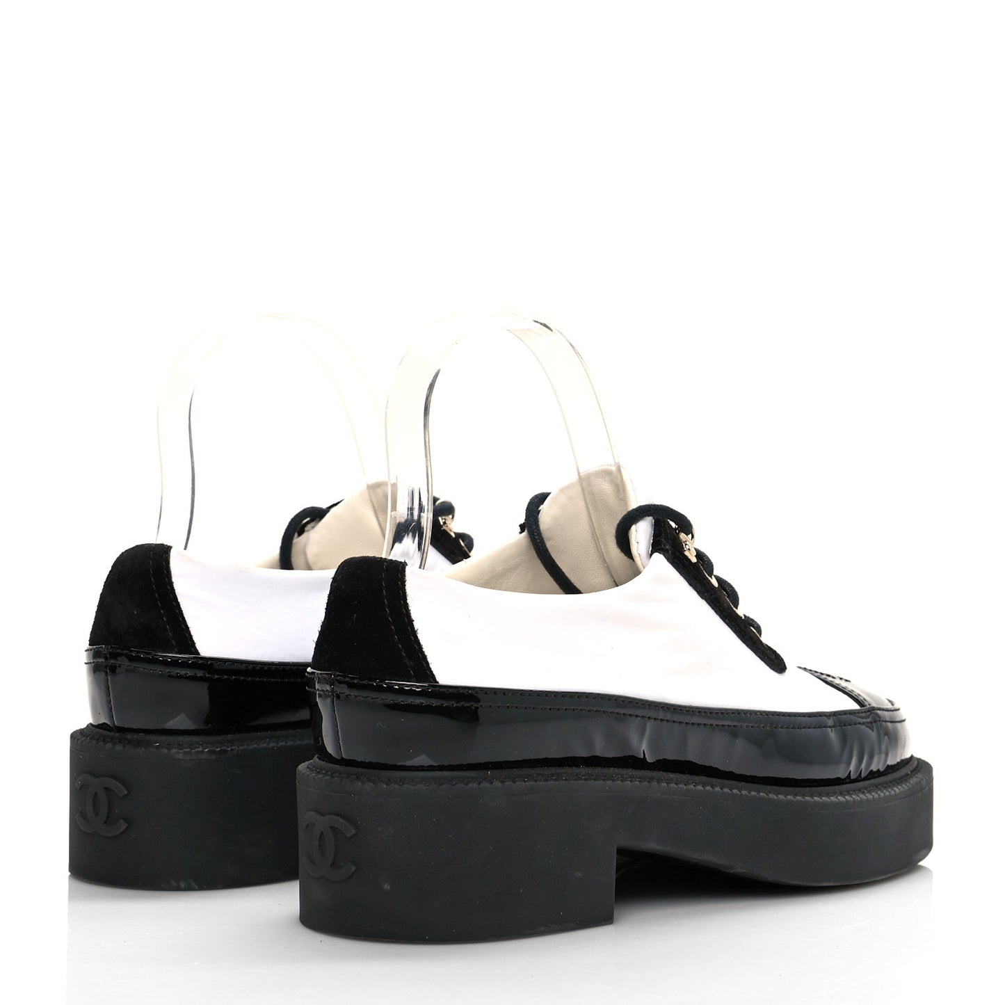 Nylon Suede Patent Calfskin CC Captoe Lace Up Oxfords 36.5 White Black