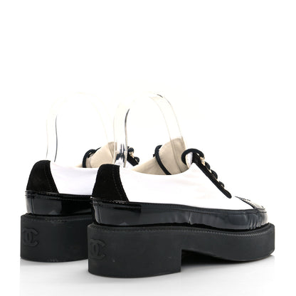 Chanel Nylon Suede Patent Calfskin CC Captoe Lace Up Oxfords 36.5 White Black 4 of 13
