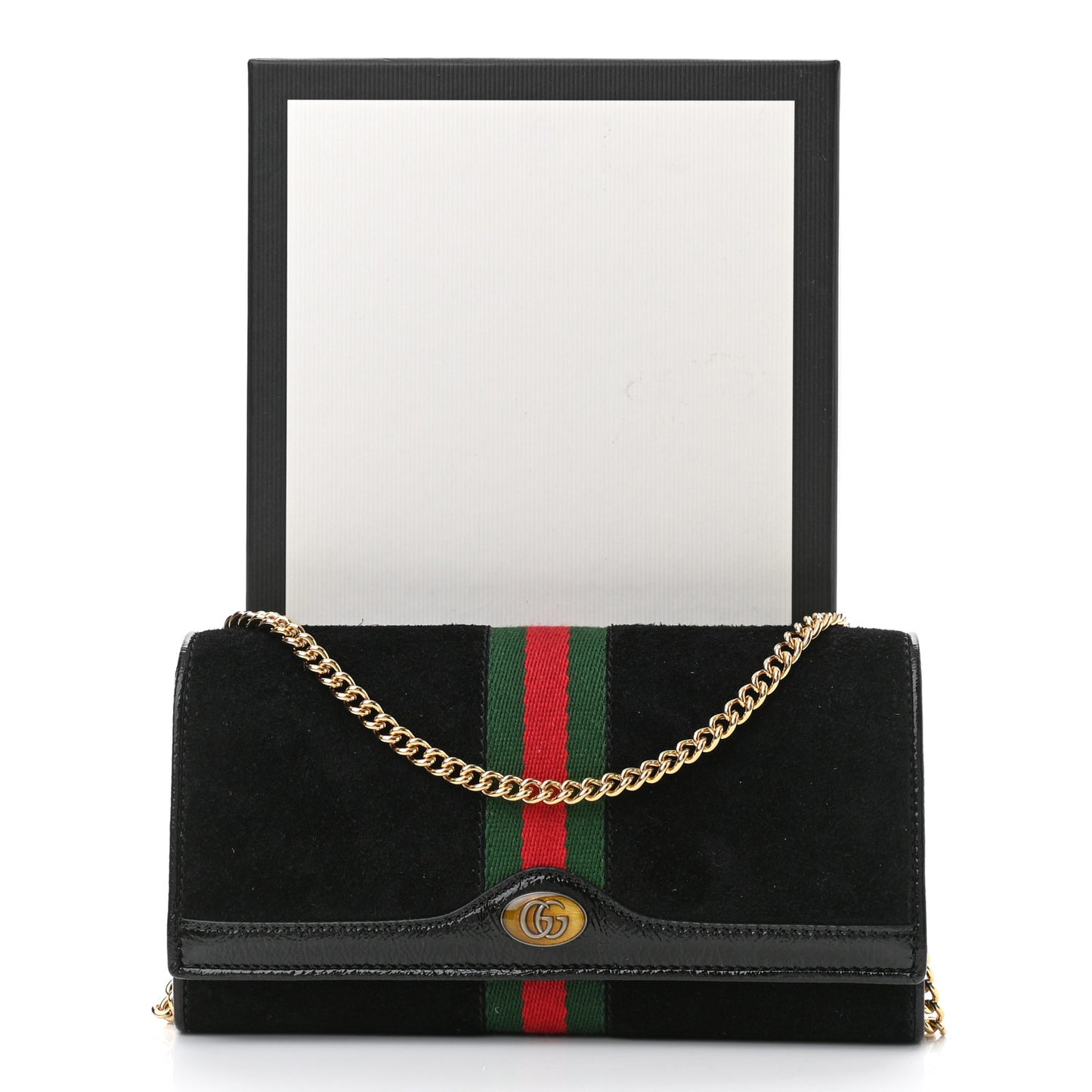 Suede Patent Web Ophidia Wallet On Chain Black