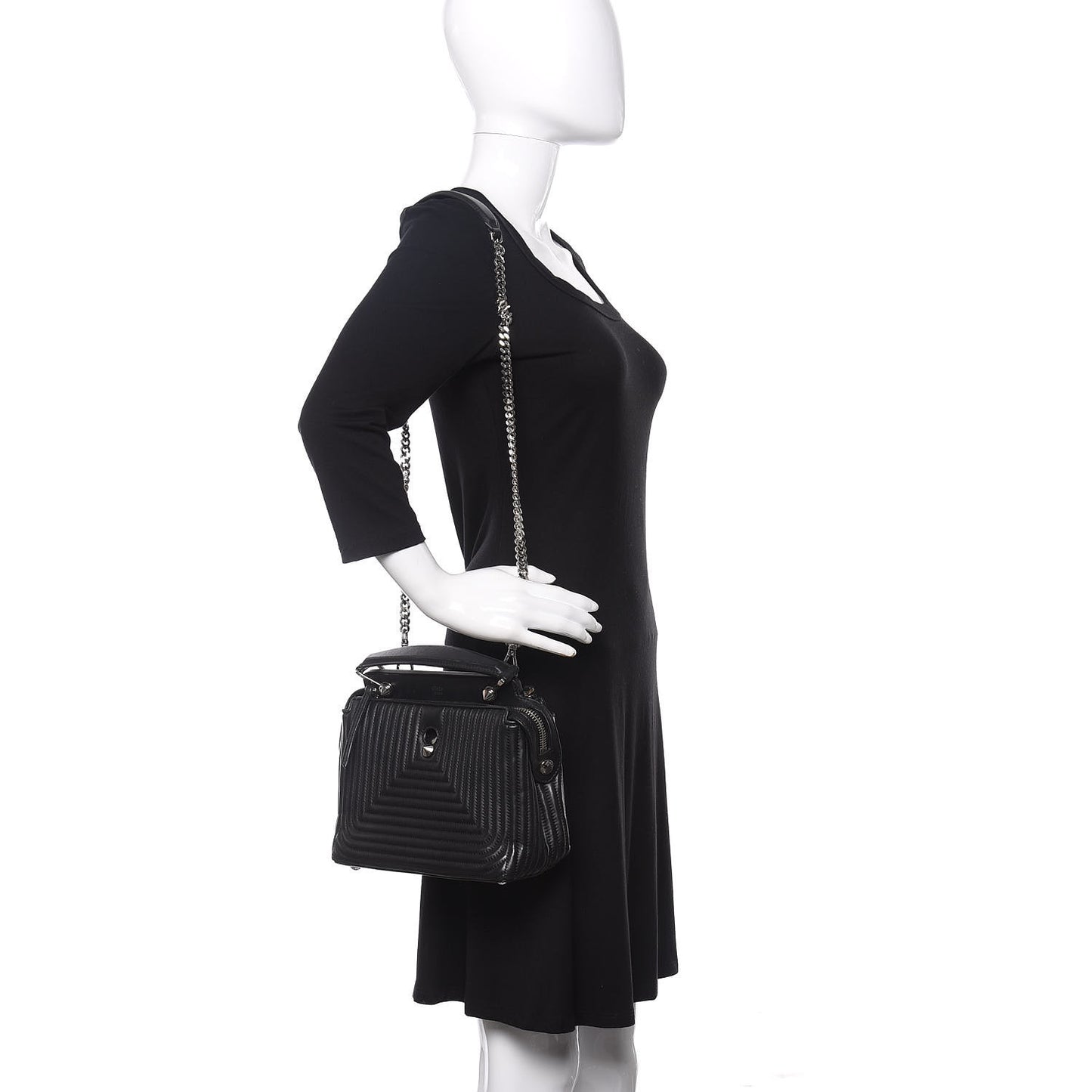 Shiny Nappa Trapuntata Small DotCom Click Top Handle Chain Satchel Black