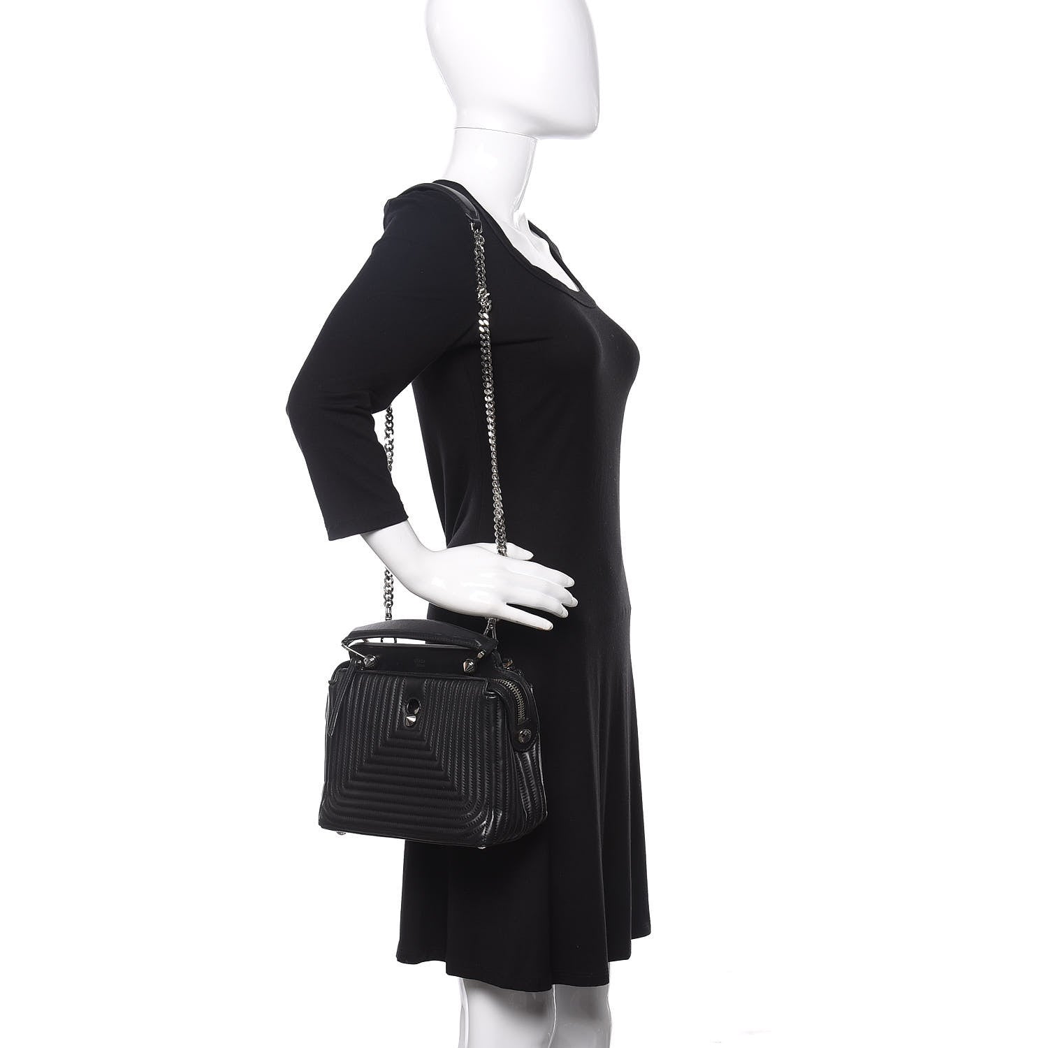 Fendi Shiny Nappa Trapuntata Small DotCom Click Top Handle Chain Satchel Black 2 of 12