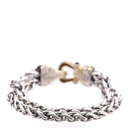 David Yurman Sterling Silver 14K Yellow Gold Red Tourmaline Double Wheat Buckle Bracelet 3 of 7