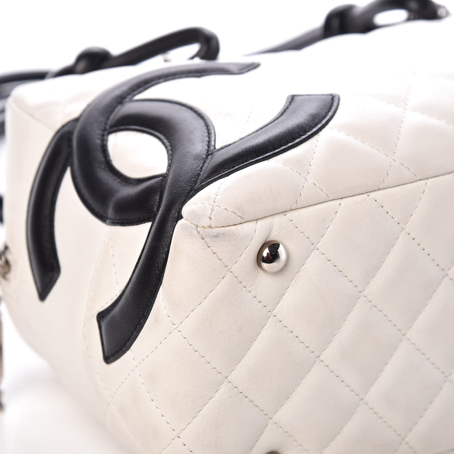 Calfskin Quilted Large Cambon Bowler Black White