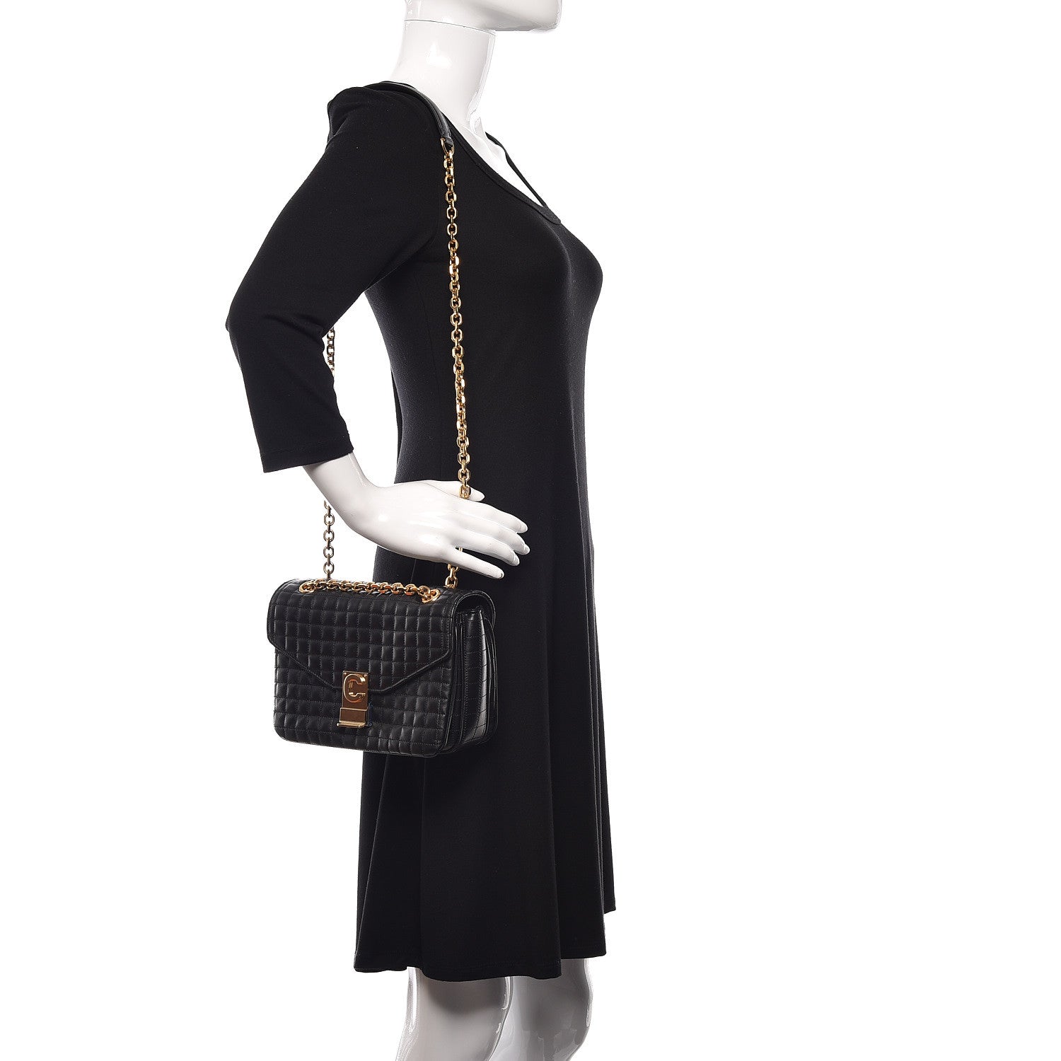 Celine Calfskin Quilted Medium C Bag Black 2 of 9