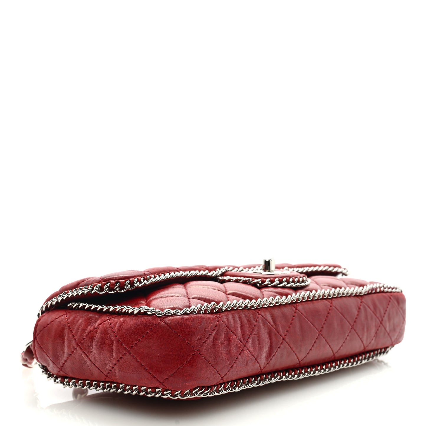 Lambskin Quilted Madison Chain Trim Flap Dark Red