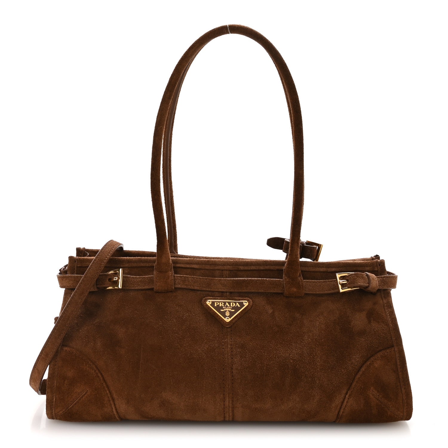 Prada Suede Triangle Medium Bonnie Shoulder Bag Cacao 1 of 10