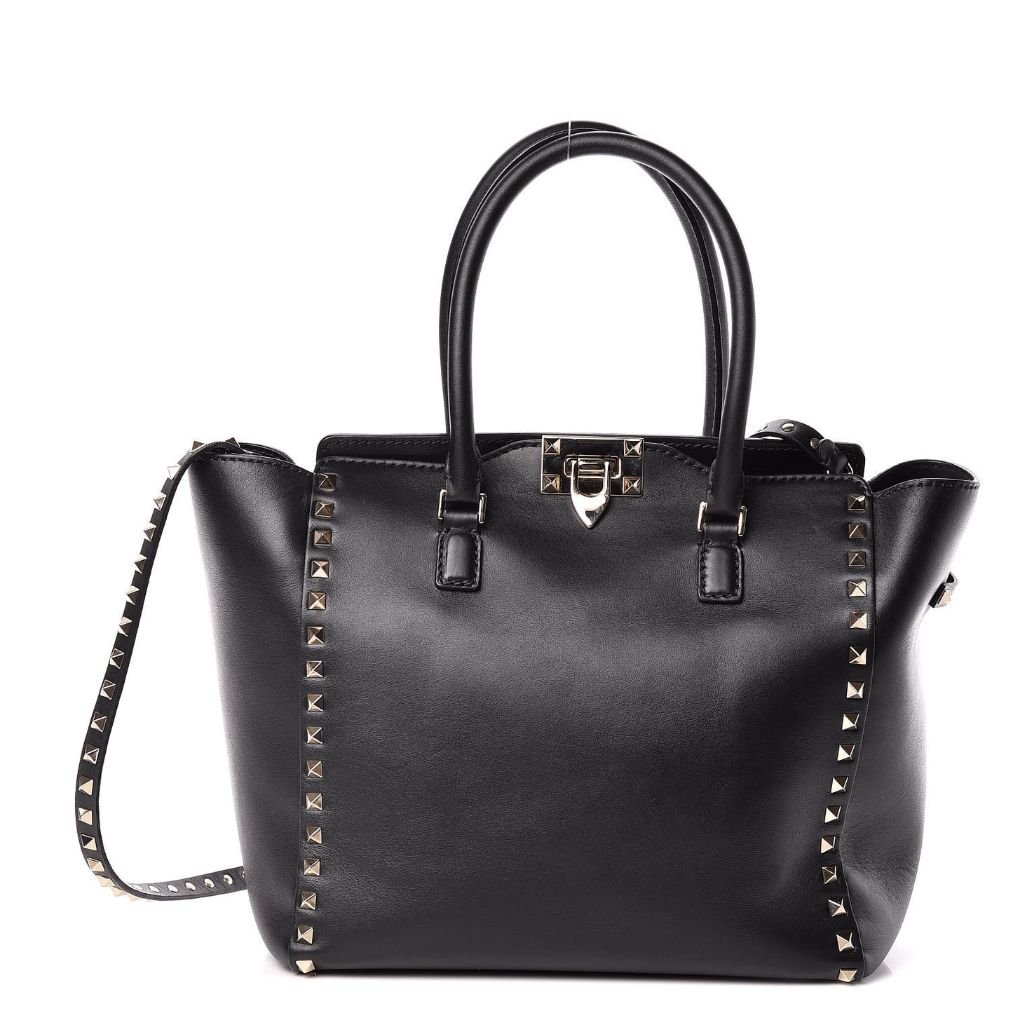Vitello Rockstud Double Handle Tote Black