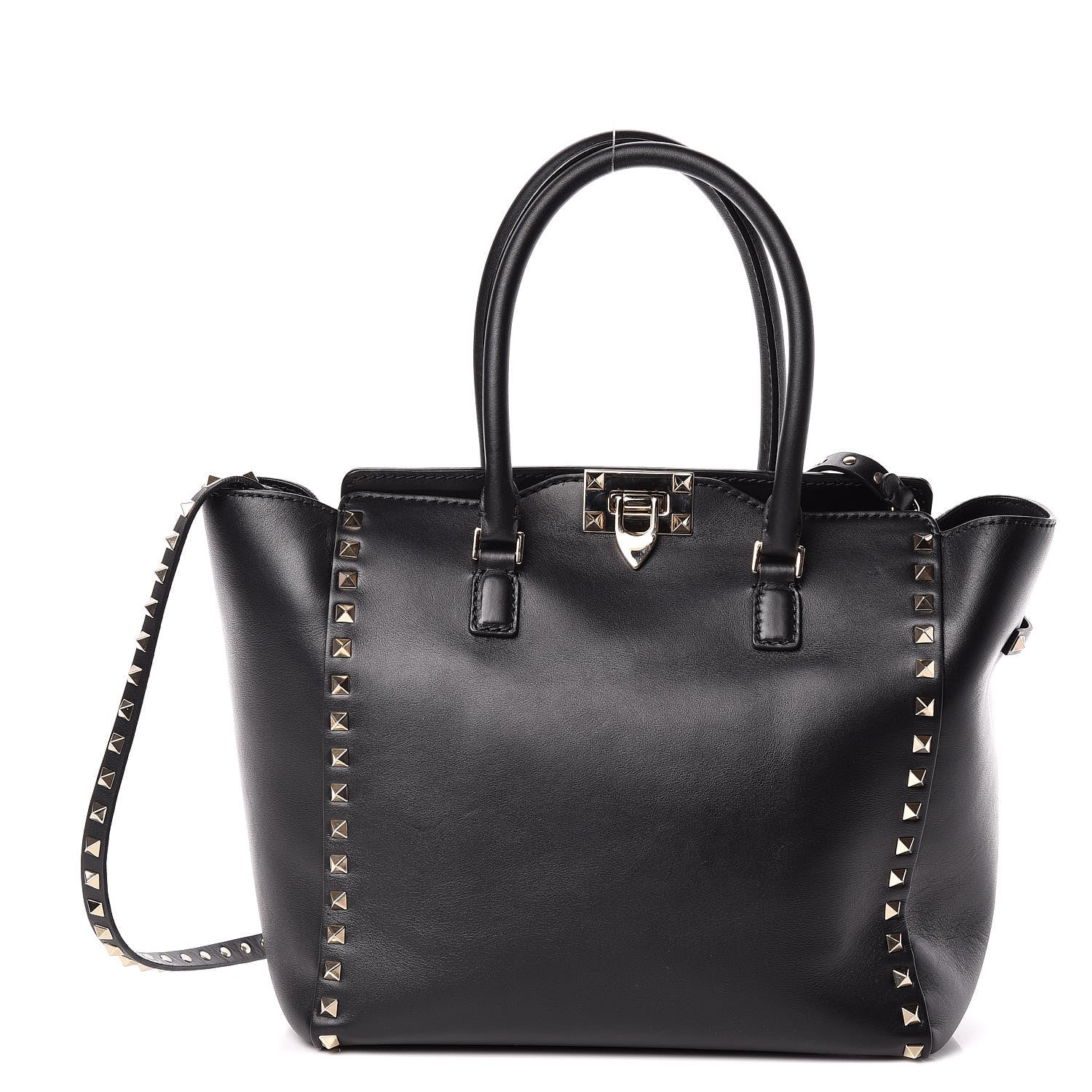 Valentino Garavani Vitello Rockstud Double Handle Tote Black 1 of 13