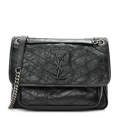 Saint Laurent Crinkled Calfskin Matelasse Monogram Medium Niki Chain Satchel Black 1 of 8