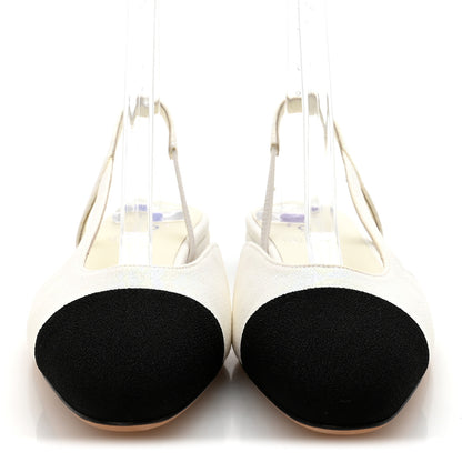 Chanel Iridescent Tweed Cap Toe CC Slingback Flats 38.5 White Black 3 of 10