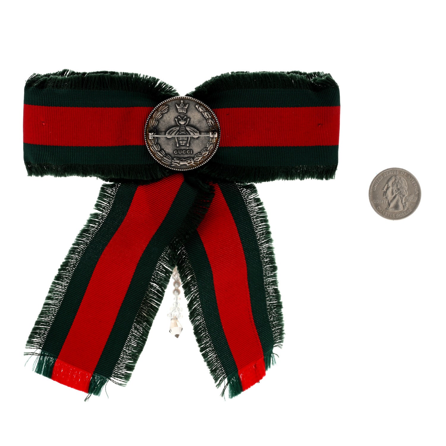 Gucci Grosgrain Web Pearl Crystal Bow Brooch 2 of 3