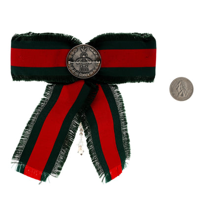 Gucci Grosgrain Web Pearl Crystal Bow Brooch 2 of 3