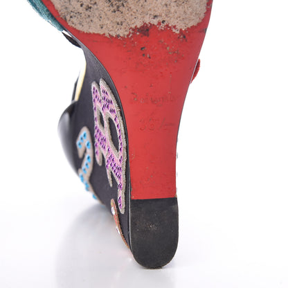 Christian Louboutin Patent Loubi Zeppa 140 Wedges 38.5 Black Red 16 of 20