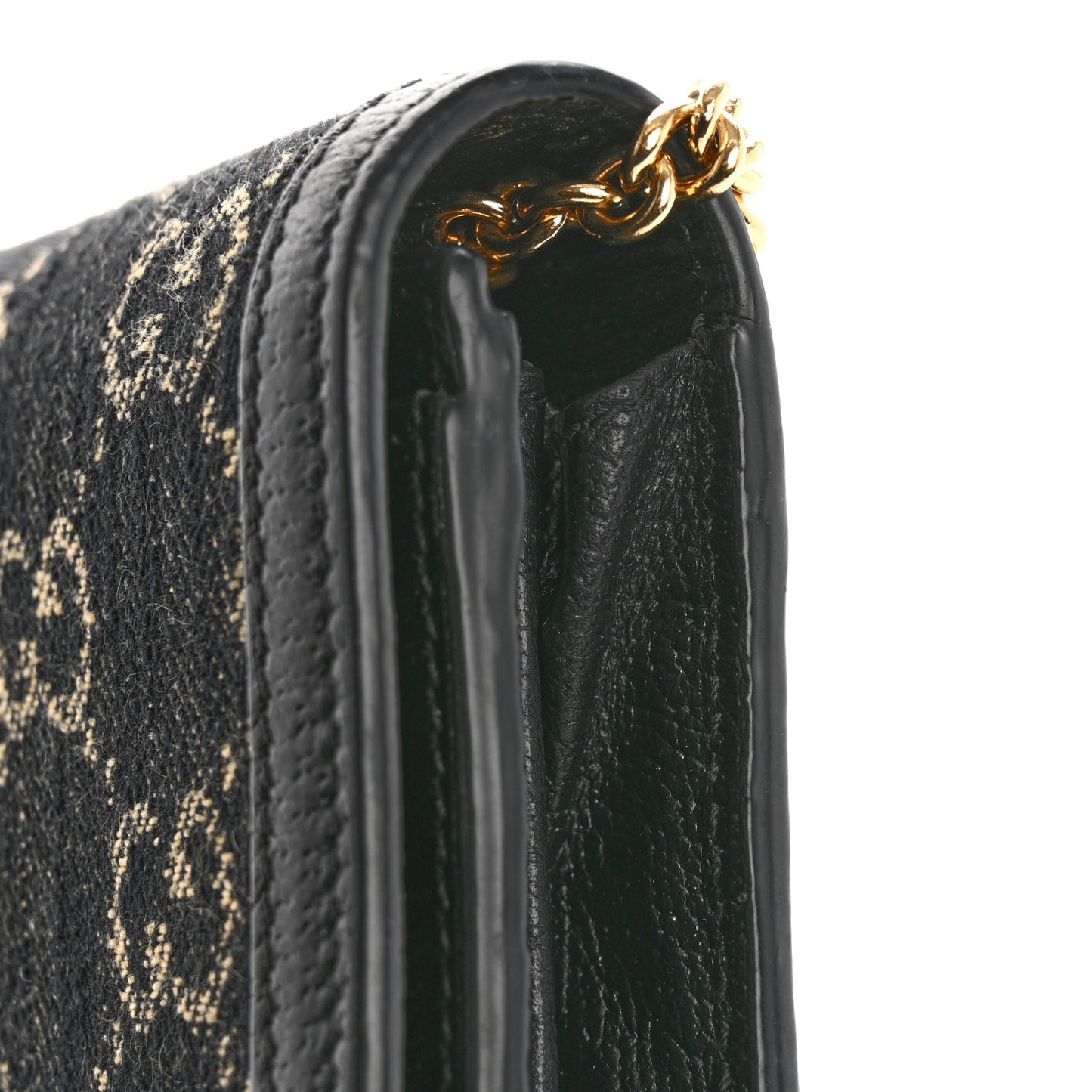 Jacquard Black Denim GG Monogram Textured Dollar Calfskin Jackie 1961 Chain Wallet Black Ivory