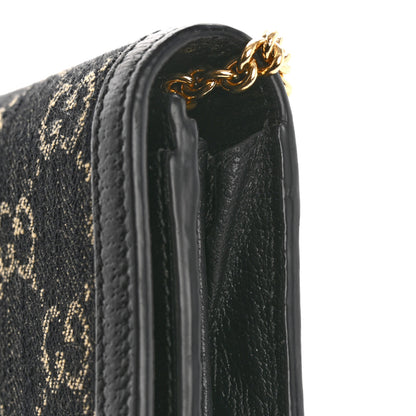 Gucci Jacquard Black Denim GG Monogram Textured Dollar Calfskin Jackie 1961 Chain Wallet Black Ivory 12 of 12