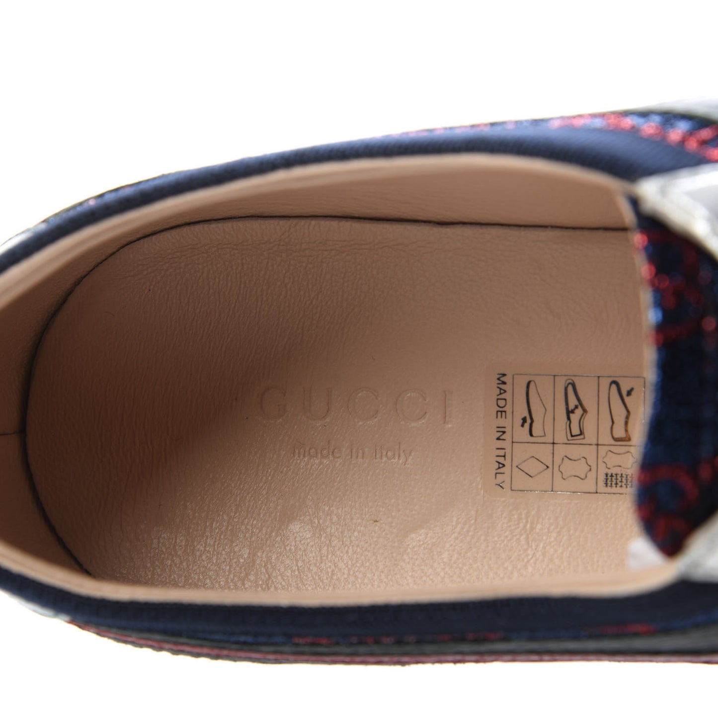 Lurex Calfskin Web GG Monogram Womens Falacer Sneakers 39 Iridescent Blue Iridescent Red Silver