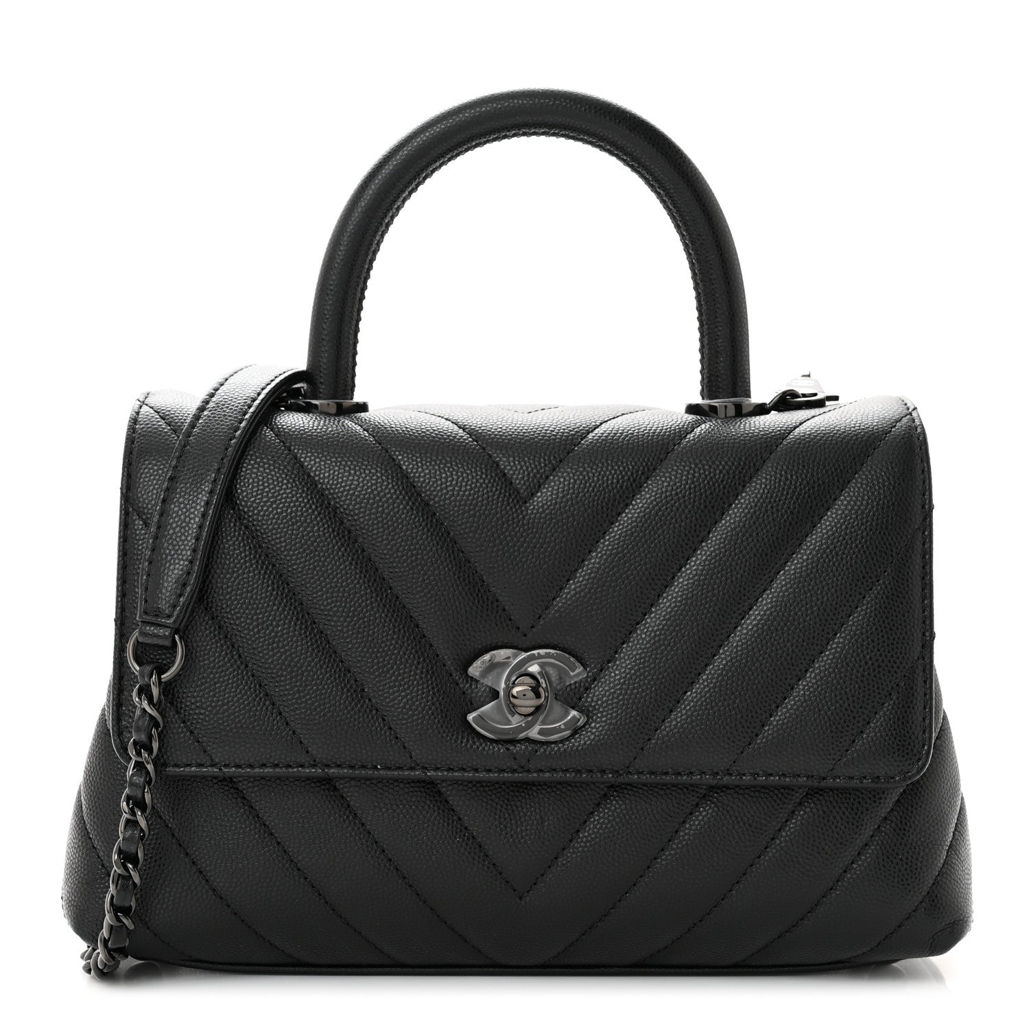 Chanel Caviar Chevron Quilted Mini Coco Handle Flap So Black 1 of 11