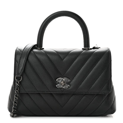 Chanel Caviar Chevron Quilted Mini Coco Handle Flap So Black 1 of 11