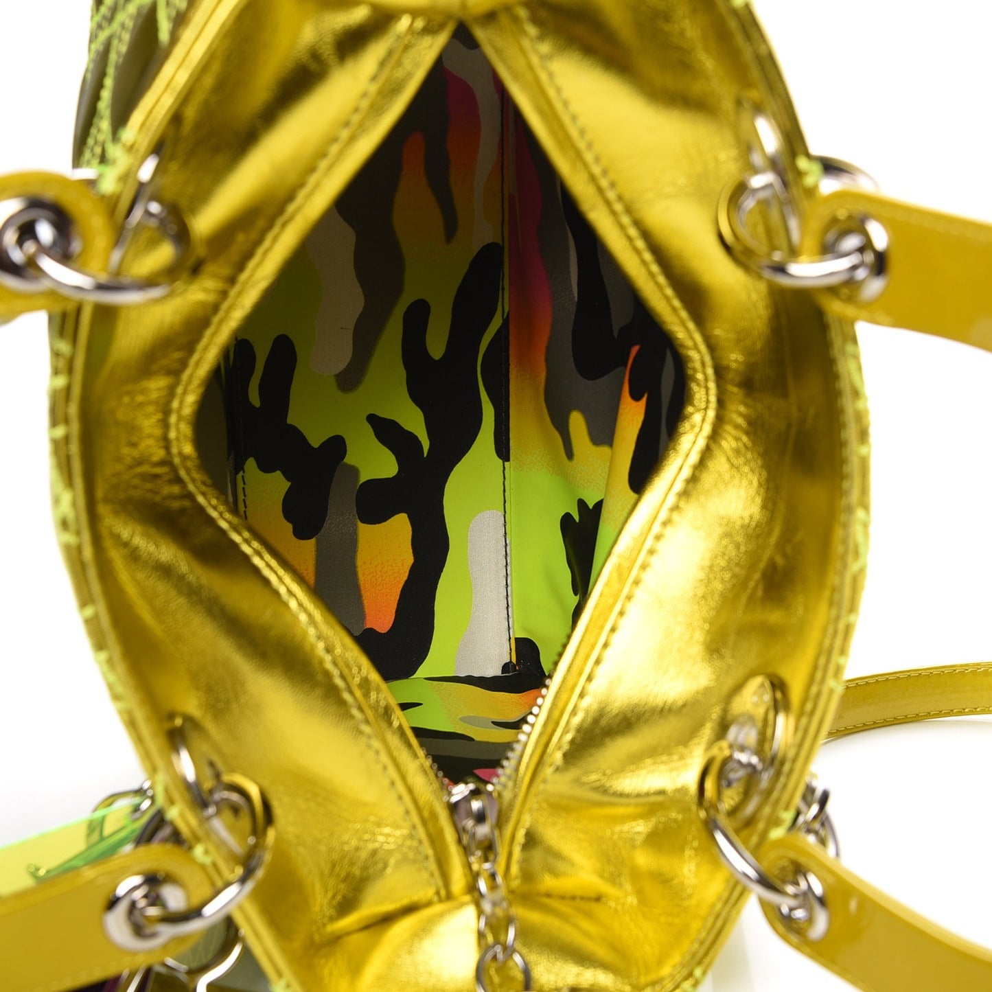 Metallic Lambskin Cannage Medium Anselm Reyle Lady Dior Yellow