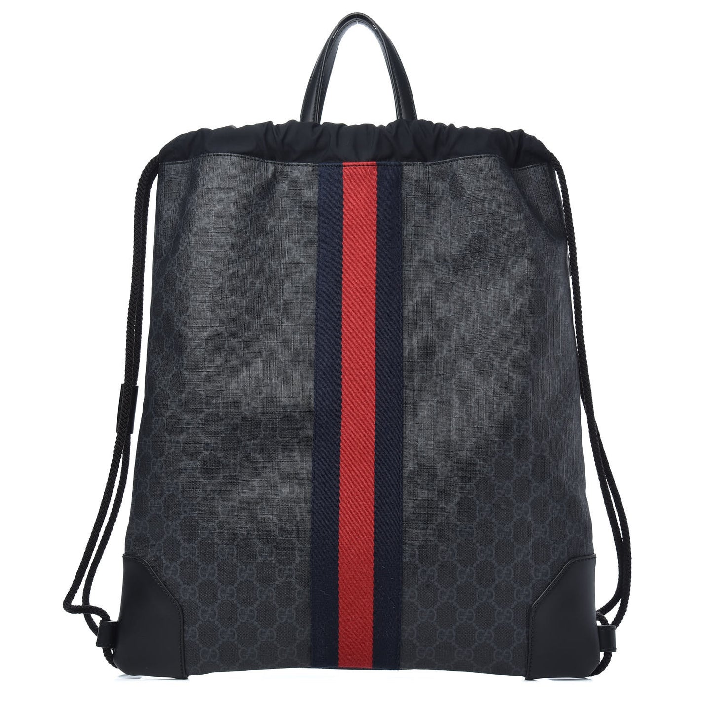 Soft GG Supreme Monogram Appia Calfskin Web Drawstring Backpack Black