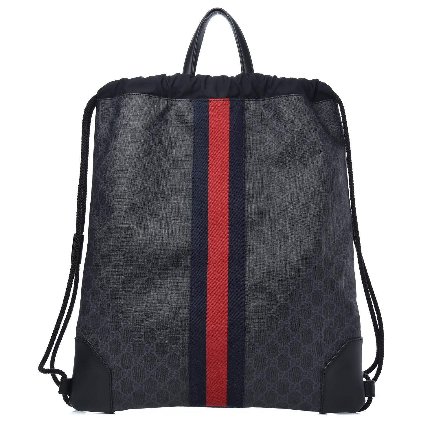 Gucci Soft GG Supreme Monogram Appia Calfskin Web Drawstring Backpack Black 1 of 9