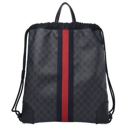 Gucci Soft GG Supreme Monogram Appia Calfskin Web Drawstring Backpack Black 1 of 9