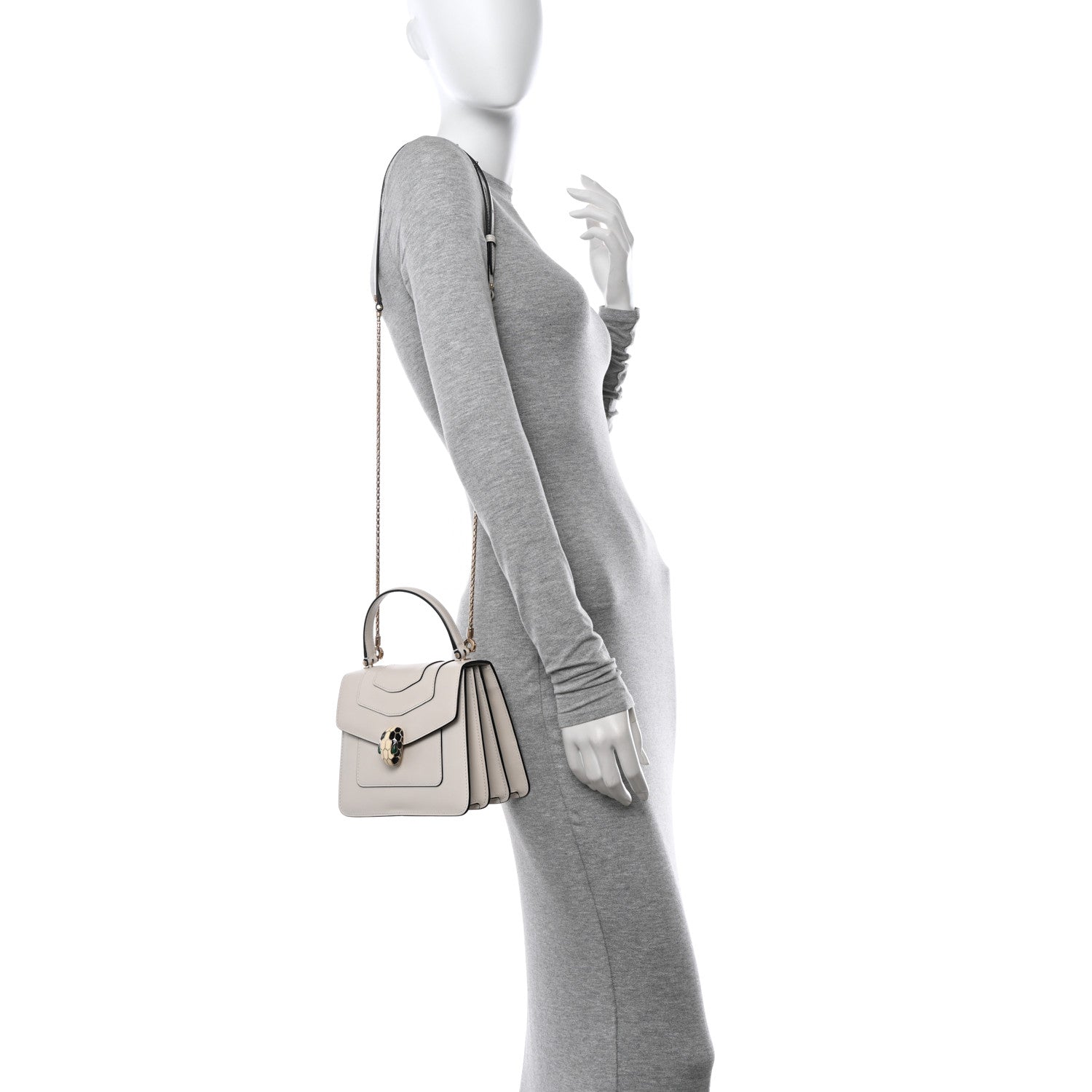Bulgari Calfskin Serpenti Forever Top Handle White 2 of 10