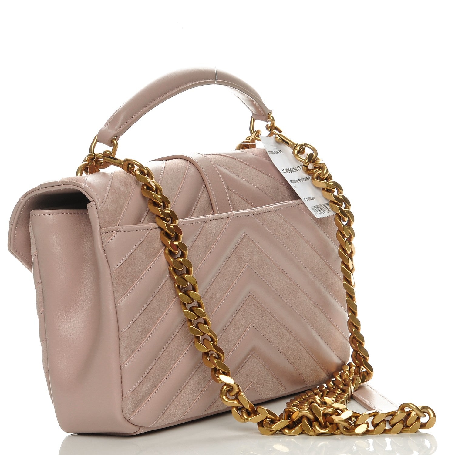 Saint Laurent Calfskin Suede Matelasse Chevron Medium Monogram College Bag Rose Poudre 3 of 9