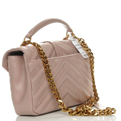 Saint Laurent Calfskin Suede Matelasse Chevron Medium Monogram College Bag Rose Poudre 3 of 9