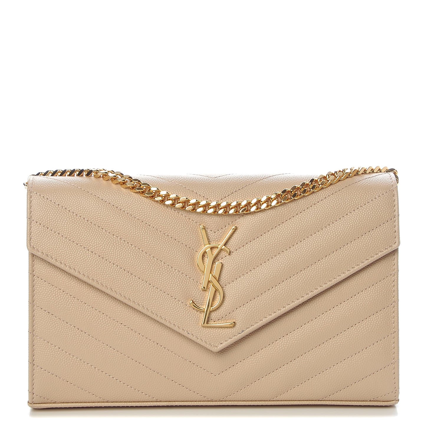 Grain De Poudre Matelasse Chevron Monogram Chain Wallet Nude Powder